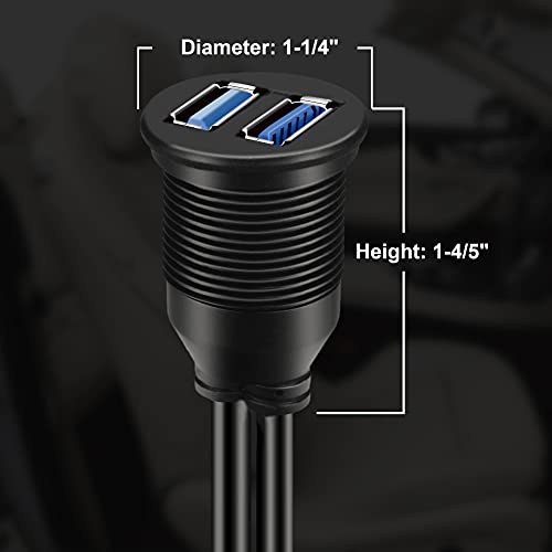 2 Ports Dual USB 3.0 Male to Female AUX Flush Car Mount Cable 3ft - size: 1pcs 3ft