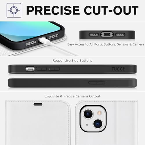 TUCCH Case Wallet for iPhone 13 (6.1") 2021, RFID Blocking Folio, White - color: White