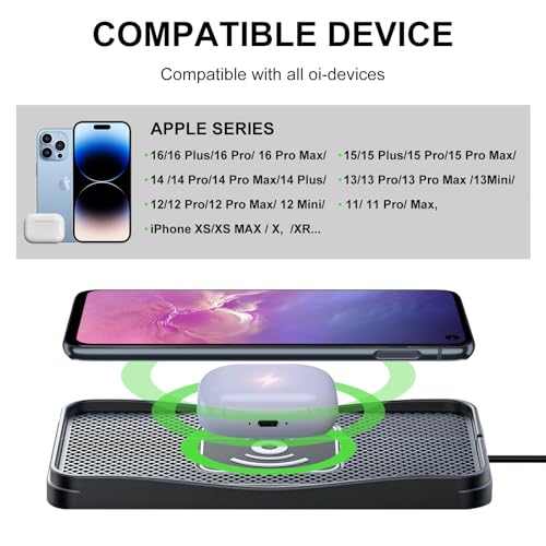 15W Non-Slip Wireless Car Charger Pad Type-C - size: 7" L x 3.5" W - No Adapter - Type C