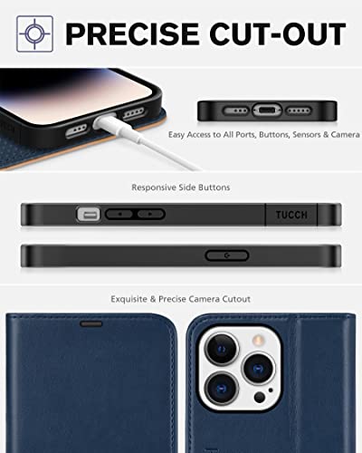 TUCCH Wallet Case for iPhone 14 Pro (6.1") 2022, 4 Card Slots, Blue & Brown - color: Two Colors - Dark Blue & Brown