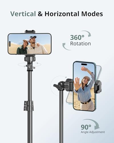 SENSYNE 62" Phone Tripod, Extendable Selfie Stick with Wireless Remote - color: Black, size: 62-inch