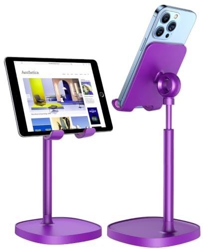 LISEN Cell Phone Stand Adjustable Phone Holer for Desk, Computer Office Desk Accessories for iPhone 16 Holder Women Kitchen Essentials Fits All Mobile Phones Switch Kindle iPads Tablet 4-10in Purple - color: Dark Purple