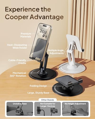 COOPER 360° Stand Rotating Cell Phone Stand for Desk, Desktop Phone Holder - color: 2 Pack - All White