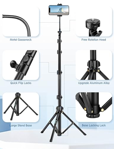 Nineigh Phone Tripod, 85" Tripod for Cell Phone iPhone with Gooseneck - size: 85 Inch