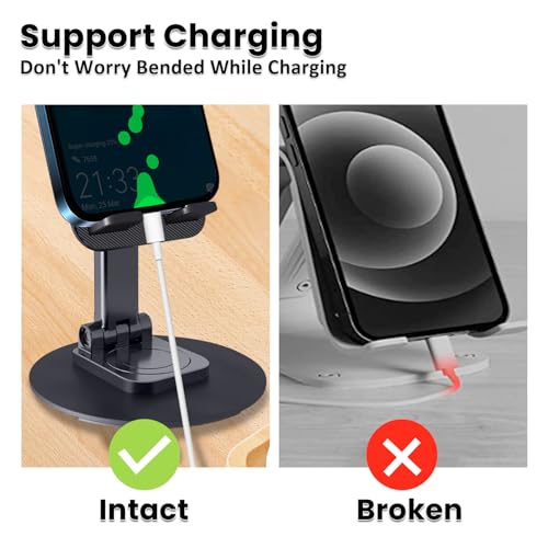 Cell Phone Stand, Adjustable Phone Holder 360° Rotation Fully Foldable Desktop Dock Compatible with iPhone 16 15 14 13 Pro Max Android Smartphone E-Reader Tablets (Black)