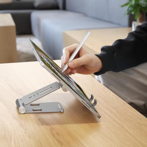 OMOTON Foldable Cell Phone Stand, C4 Portable Aluminum Phone Holder - color: Grey