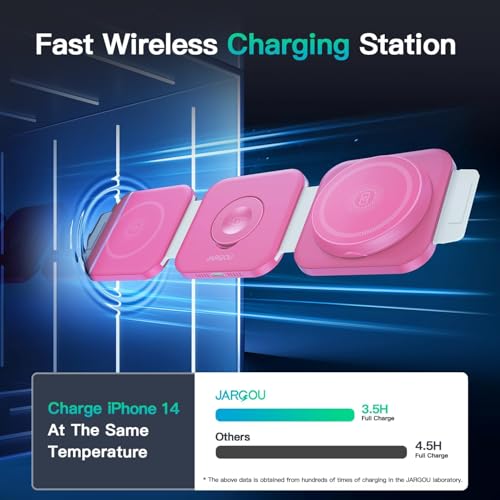 Travel Essentials for Apple Watch Charger,3 in 1 Charging Station for Apple Devices,Foldable Wireless Charging Station for iPhone 17/16/15/14/13/12, Apple Watch & AirPods with Magsafe Charger Stand - color: Pink