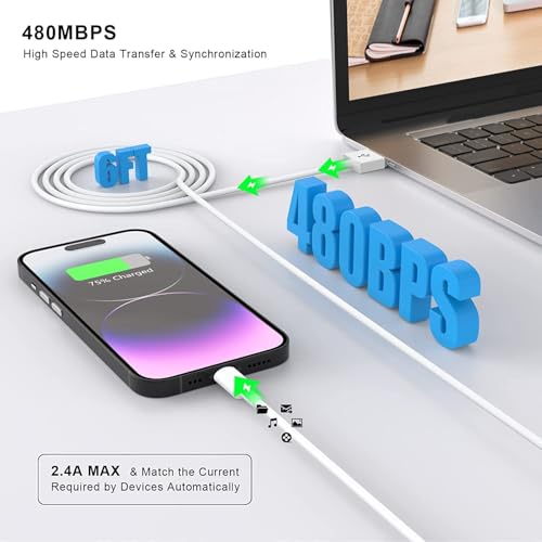 iPhone Charger,[MFi Certified] 2Pack 6FT Lightning Cable - color: White