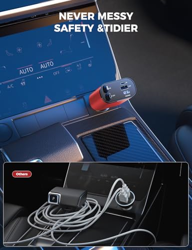 [Upgraded] SUPERONE Retractable Car Charger 4 in 1 Fast Car Phone Charger - color: Red