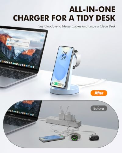 Wireless Charger for Samsung, 3-in-1 Android Charging Station - color: Blue