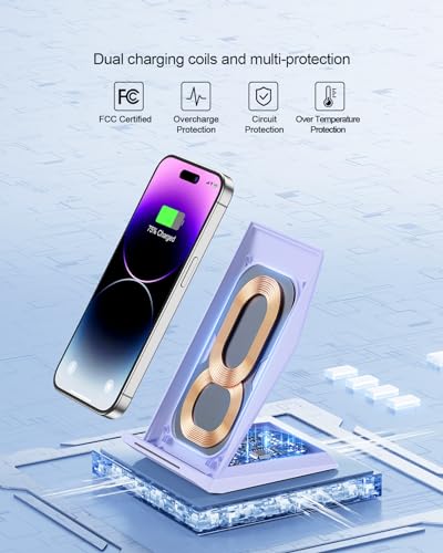 NANAMI Wireless Charger - Fast Wireless Charging Stand Compatible with Apple iPhone 18 Pro/18 Pro Max/17/17 Pro/17 Pro Max/16/15/14/13/12, Desktop Phone Charger for Samsung Galaxy S26/S26+/S25/S24/S23 - color: Purple