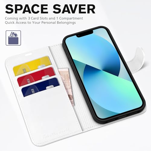 TUCCH Case Wallet for iPhone 13 (6.1") 2021, RFID Blocking Folio, White - color: White