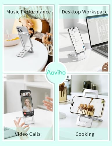 Aoviho Foldable Cell Phone Stand for Desk, Portable Phone Holder,Silver - color: Silver