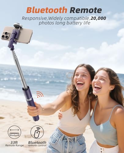 Tripod for iPhone, Selfie Stick with Remote, Stable & Durable Phone Tripod - color: Purple