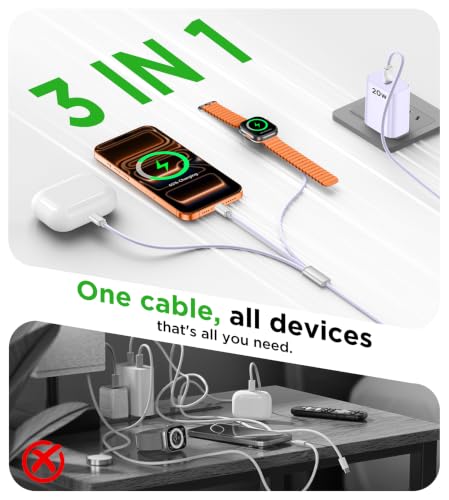 Travel Essentials Multi Charging Cable with 20W Charger Block - color: Purple, size: 1.2M/4FT