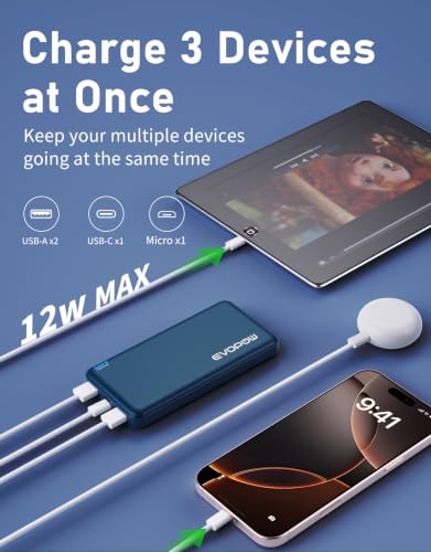 2-Pack Portable Charger, 10000mAh Power Bank, Battery Pack, Battery Bank - color: Blue&Light blue