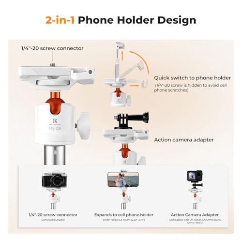 K&F CONCEPT 62'' Selfie Stick Tripod. - color: White
