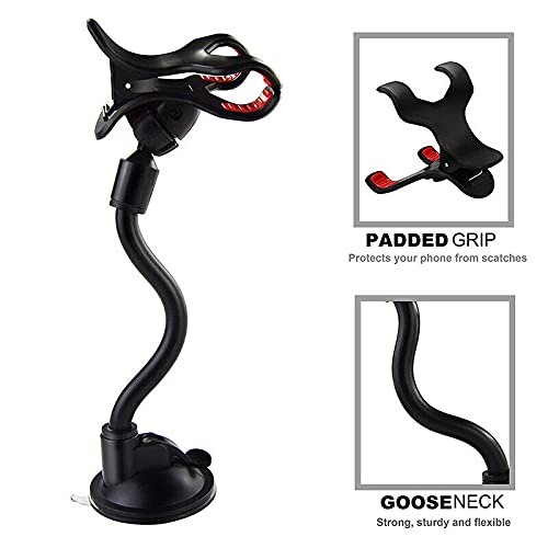 360° Car Windshield Mount Cradle Holder Stand for iPhone Mobile Cell Phone GPS Universal Long Shockproof Arm Dash Mount with Strong Suction Cup