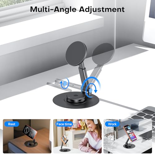 OMOTON MS05 [Height Adjustable] 360° Rotating Magnetic Phone Stand, Black - color: Black