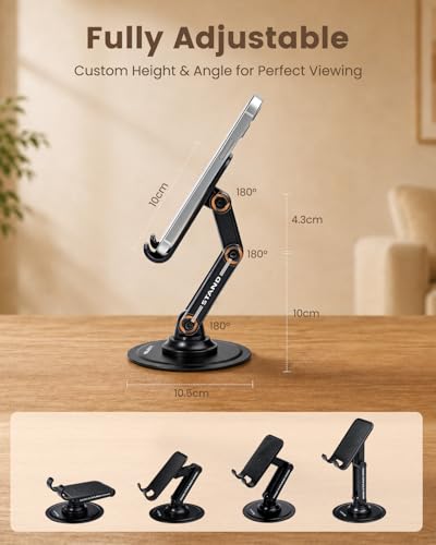 LENTION Phone Stand, 360° Rotating Foldable Adjustable Weighted Stable Base