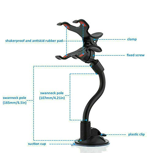 360° Car Windshield Mount Cradle Holder Stand for iPhone Mobile Cell Phone GPS Universal Long Shockproof Arm Dash Mount with Strong Suction Cup