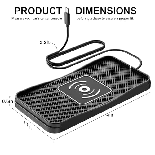 15W Non-Slip Wireless Car Charger Pad Type-C - size: 7" L x 3.5" W - No Adapter - Type C