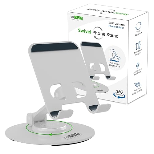 Uncaged Ergonomics Adjustable/Foldable Swivel Phone Stand for Desk (Silver) - color: Silver