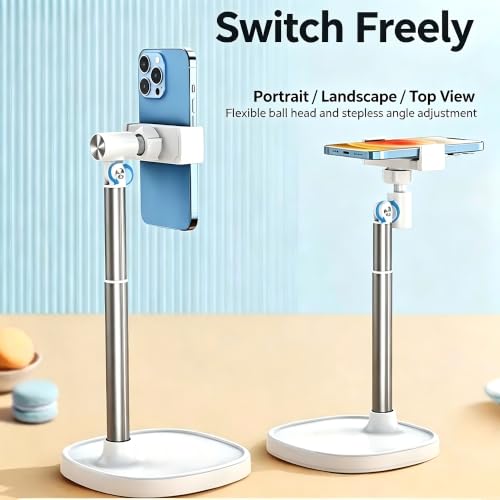 Adjustable Cell Phone Stand,360° Rotating Lifting Mobile Phone Holder - color: White