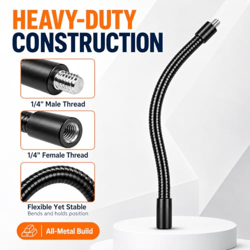 Gooseneck, 2 Pcs 1/4"-20 Female to Male Thread Metal Universal Hose Flexible Arm Gooseneck Tube Extension Holder for Action Camera, Phone, Microphone, Black (24inch) - size: 24inch