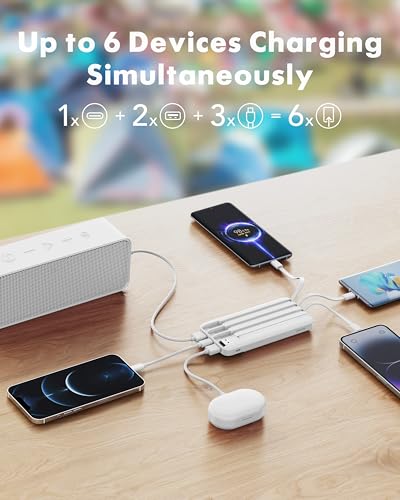 charmast Power Bank Portable Charger with Reinforced Built-in 4 Cables - color: White