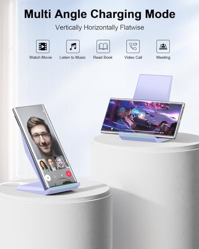 NANAMI Wireless Charger - Fast Wireless Charging Stand Compatible with Apple iPhone 18 Pro/18 Pro Max/17/17 Pro/17 Pro Max/16/15/14/13/12, Desktop Phone Charger for Samsung Galaxy S26/S26+/S25/S24/S23 - color: Purple