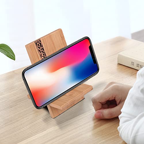 Mobile Stand Japanese Style Cellphone Holder Desktop Organizer Charging Station Compatible with All Smartphones Tablets Natural Bamboo Wood Portable Adjustable Angle (Pattern-Hole) - style: PATTERN-HOLE