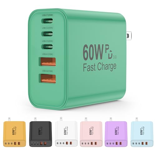 60W USB C Charger Block, Versatile iPhone Charger, Green (1 Pack) - color: Green
