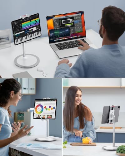 SAIJI iPad Stand for Desk - Height Adjustable & Weighted Base Phone Holder - color: Silver