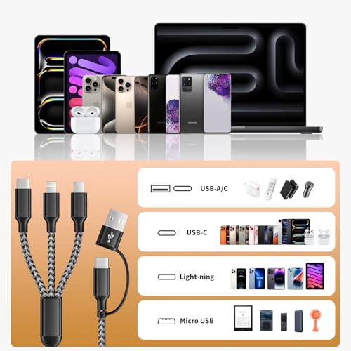 MPATIBY Multi Charging Cable 5 in 1, 1Pack 5FT USB C/A Multi Charger Cable - color: Black+gray, size: 1Pack5FT