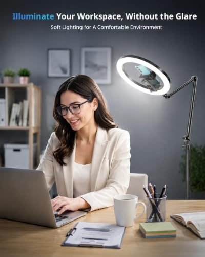 UBeesize 12" Ring Light Tripod for iPhone, 75" Tall Overhead Phone Mount