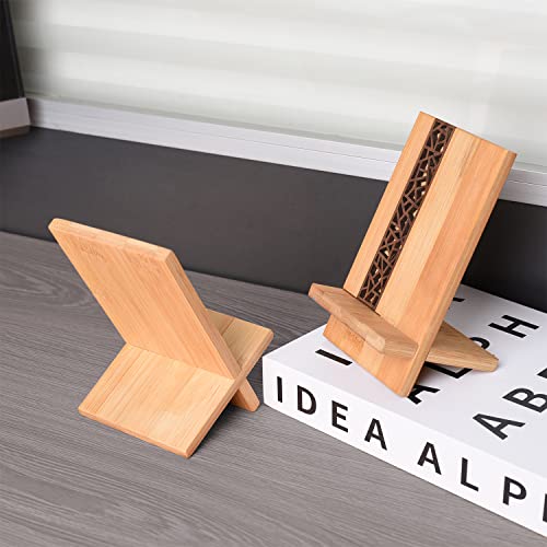 Mobile Stand Japanese Style Cellphone Holder Desktop Organizer Charging Station Compatible with All Smartphones Tablets Natural Bamboo Wood Portable Adjustable Angle (Pattern-NO Hole) - style: PATTERN-NO HOLE