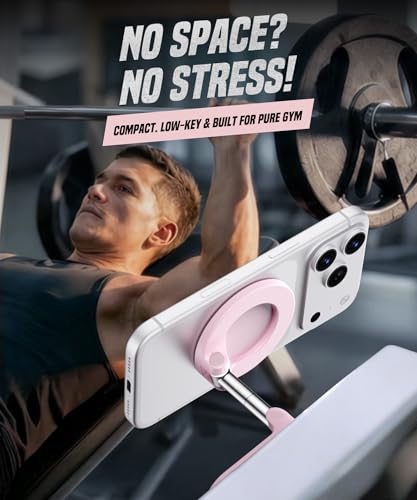 GolbinBox Magnetic Phone Holder for Gym,Adjustable Tripod Mount Ring Pink - color: Pink