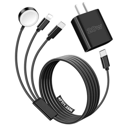 Travel Essentials Multi Charging Cable with 20W Charger Block - color: Black, size: 1.2M/4FT