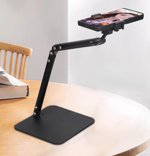 Adjustable Overhead Articulating Arm Phone Stand for Desk, Black Metal