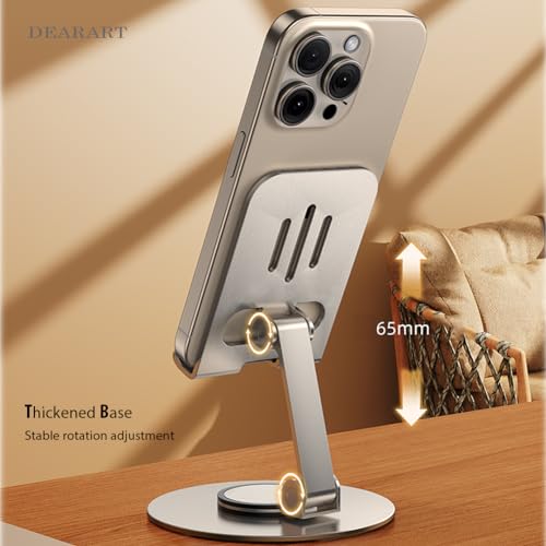 DEARART Silver Cell Phone Stand, 360° Adjustable Phone Stand for Desk, Foldable Phone Holder Fully Carried Easily, Disc Base - color: Silver ( Disc Base )