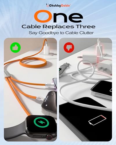 chubbycable 3 in 1 Silicone USB C Cable for Apple Watch, Green, 4.1FT - color: Green