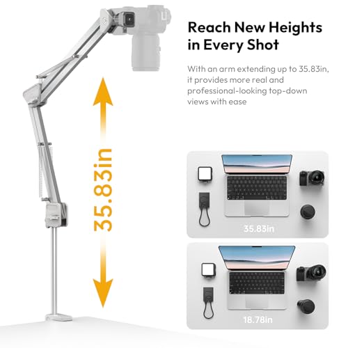 ULANZI TH04 Overhead Camera Mount with Magic Arm and 1/4" Ball Head, 360° Rotatable Camera Desk Mount, Desk Tripod with Uka Quick Release Setup for DSLR Cameras/Webcam/iPhone/Ring Light/Microphone