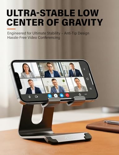 Phone Stand for Desk, Thickened Aluminum Cell Phone Stand & Phone Holder for Desk, Compatible with Tablets, iPhone, iPad, Samsung - Black - color: black