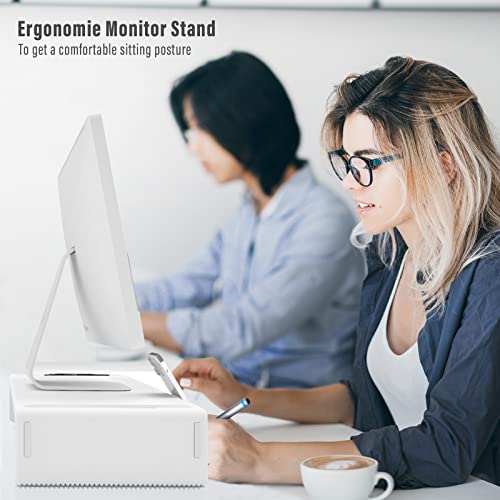Monitor Stand Riser with Drawer & Phone Holder, Foldable Desk Organizer - color: White-Basic