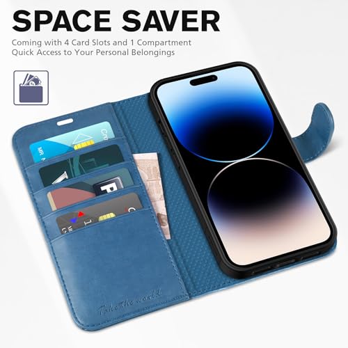 TUCCH Case Wallet for iPhone 14 Pro (6.1"), RFID Blocking Folio, Light Blue - color: Light Blue