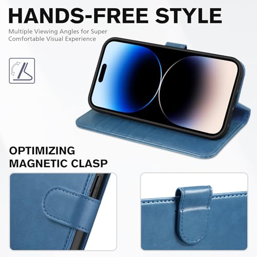 TUCCH Case Wallet for iPhone 14 Pro (6.1"), RFID Blocking Folio, Light Blue - color: Light Blue