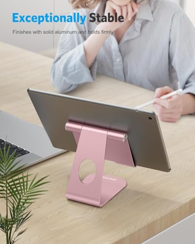 OMOTON T1 Adjustable Tablet Stand for Desk, Aluminum Holder Rose Gold - color: Rose Gold