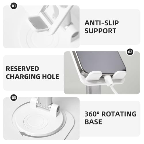 Funny Golden Retriever 360° Rotating Cell Phone Stand Height Angle Adjustable Phone Stand Portable Foldable Desktop Phone Holder Compatible with All Mobile Phones and Tablets - color: White