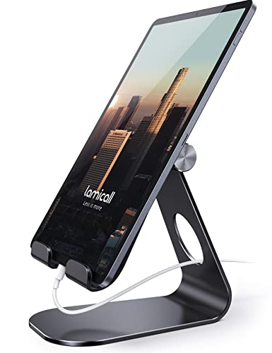 Lamicall iPad Stand Adjustable Tablet Holder, Sturdy Aluminum, Multi-Angle - color: Black